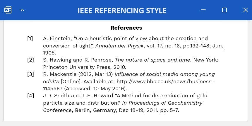 IEEE referencing style bibliography