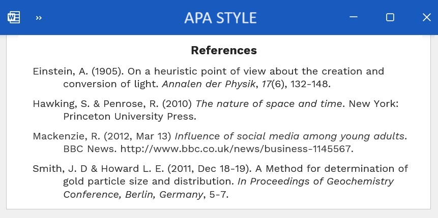 APA style referencing list